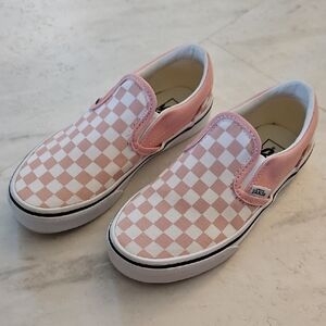 Vans Kids Pink and White Checkered Slip-On Sneakers Size 1.5